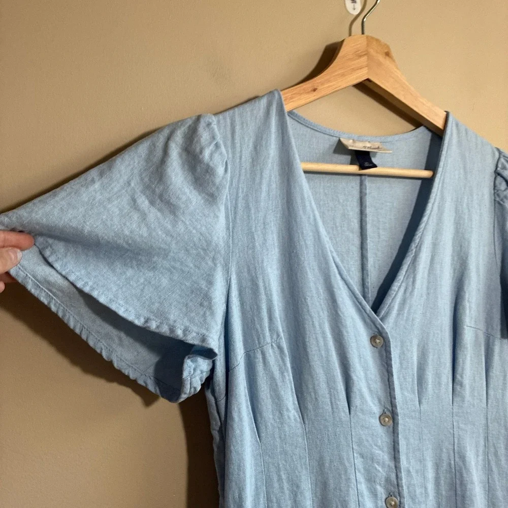 Universal Thread Button Front Mini Dress XS Light Blue Women Linen Blend